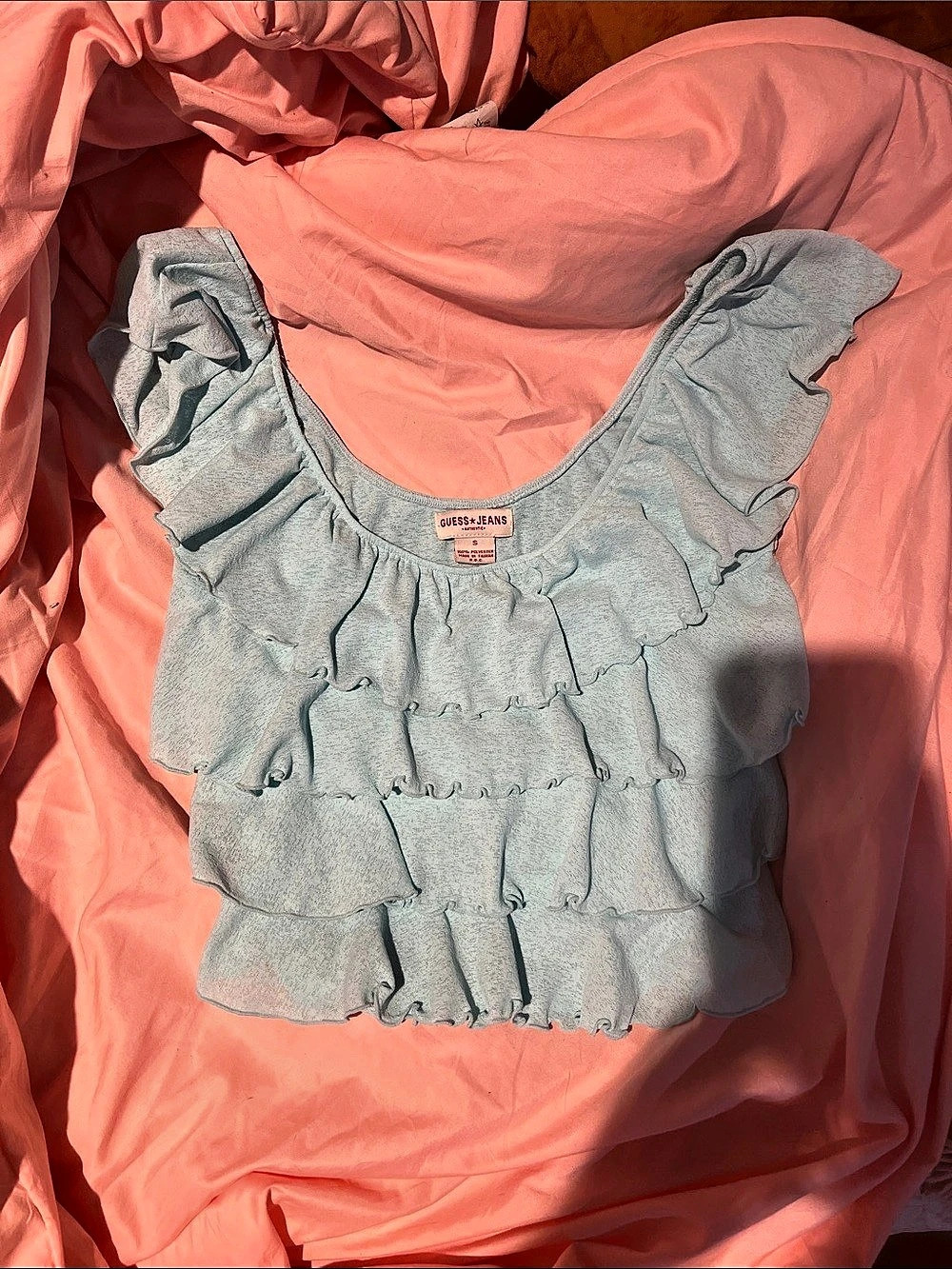 Guess by Marciano Ruffle Blouse in Blue Size Small Like New